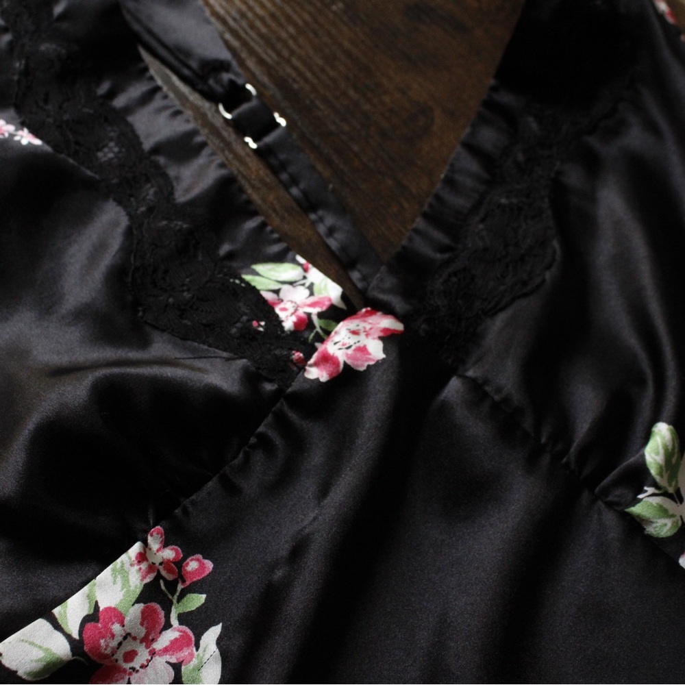 Jones New York Black Floral Satin Chemise Nightgown - Picture 8 of 15